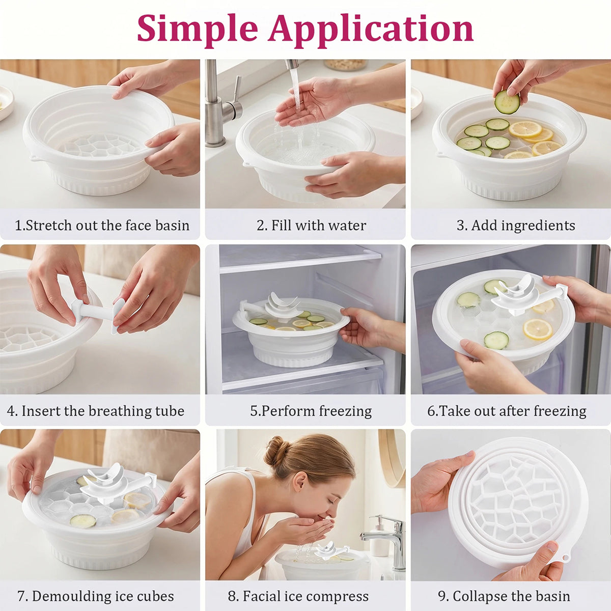 Vadem Face Ice Bath with Breathing Tube Collapsible Skin Icing Basin